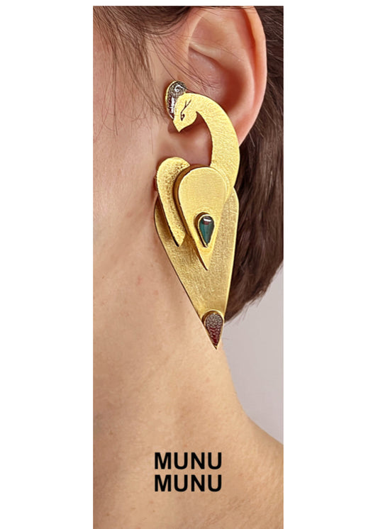 Handmade silver earrings coated in 18k gold by Munu Munu