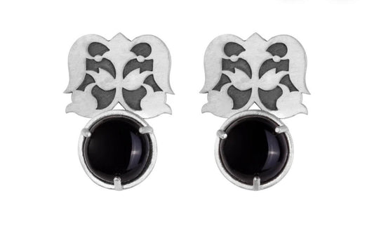 Silver Flower Stud Earrings with Gemstone by Zargoon Design